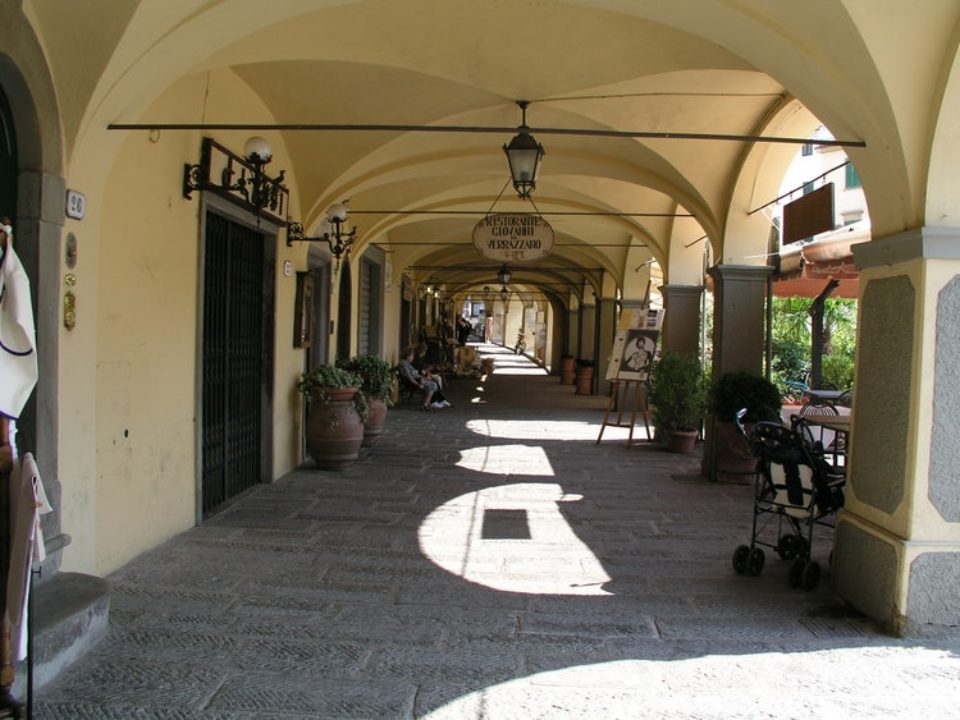 Portico around market square in Greve in Chianti
